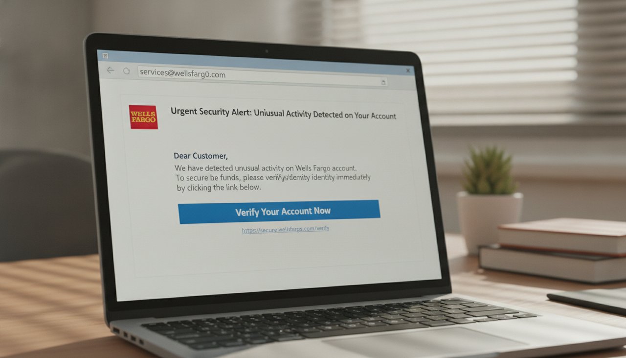 Exemple d'e-mail de phishing imitant une banque avec adresse d'expédition falsifiée