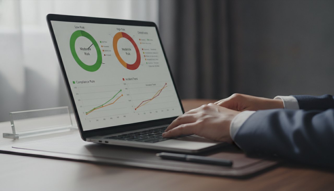 Tableau de bord de conformité NIS2 avec indicateurs de risque cybersécurité pour une PME française