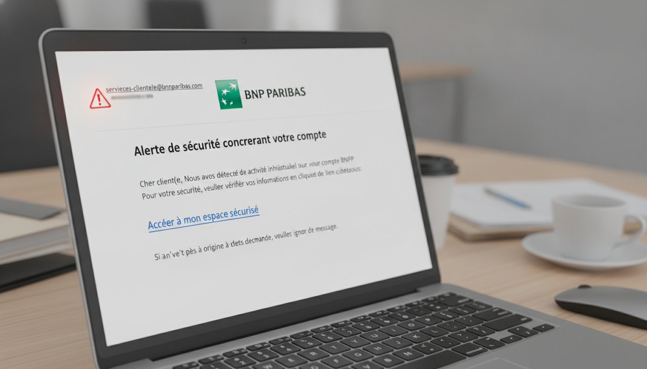 Exemple d'e-mail de phishing imitant une banque française avec faux lien