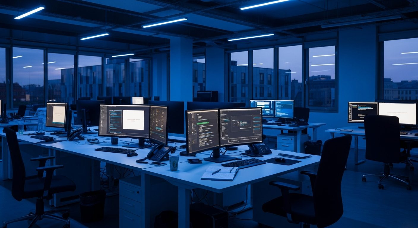 Attaque par phishing en entreprise : bureau après un incident de cybersécurité