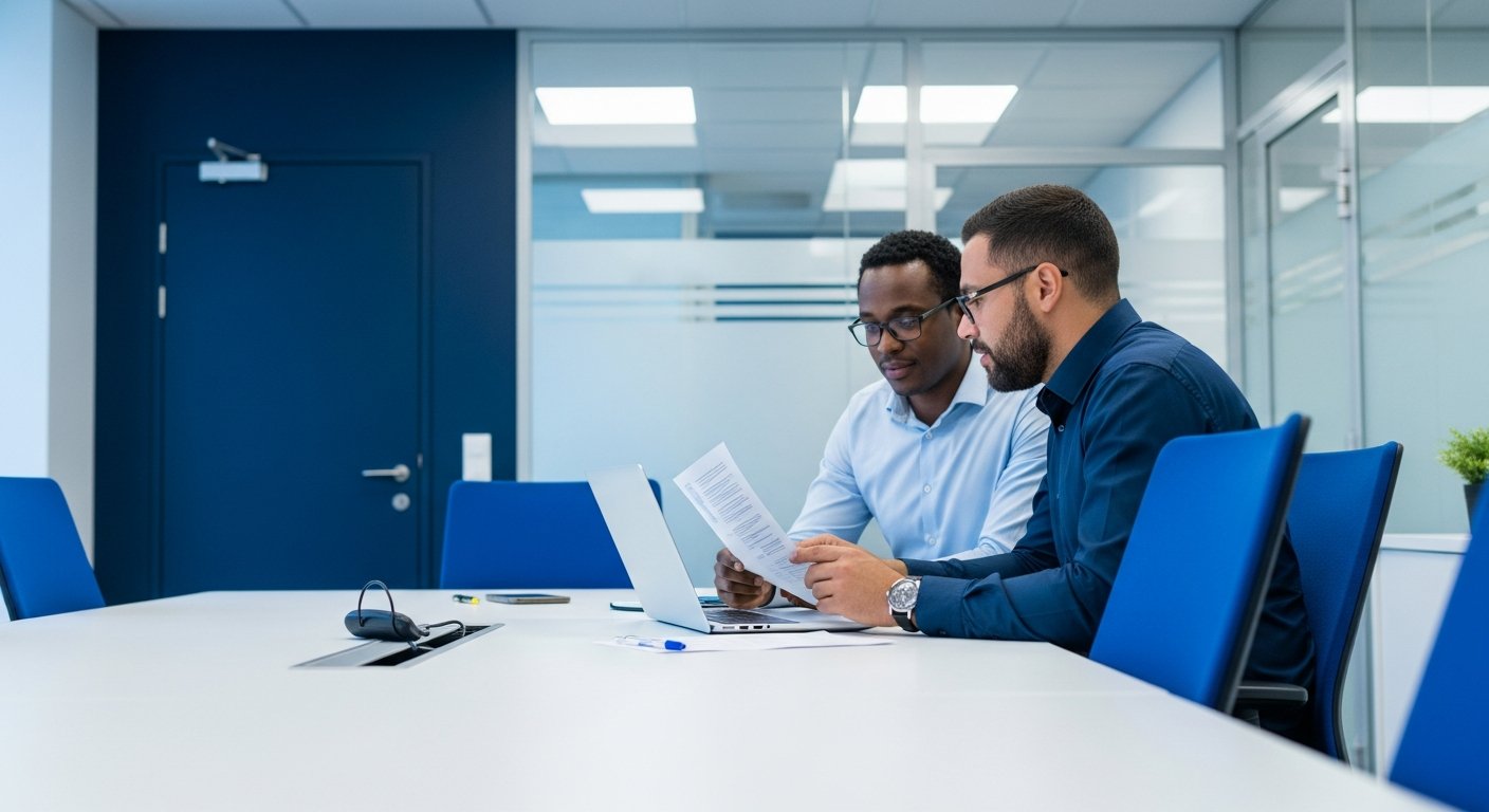 Dirigeant de PME et consultant vérifiant si l'entreprise est concernée par NIS2