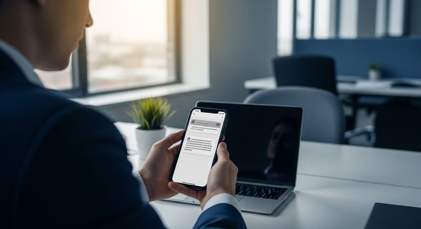 Qu'est-ce que le phishing : illustration d'un employé face à un SMS suspect