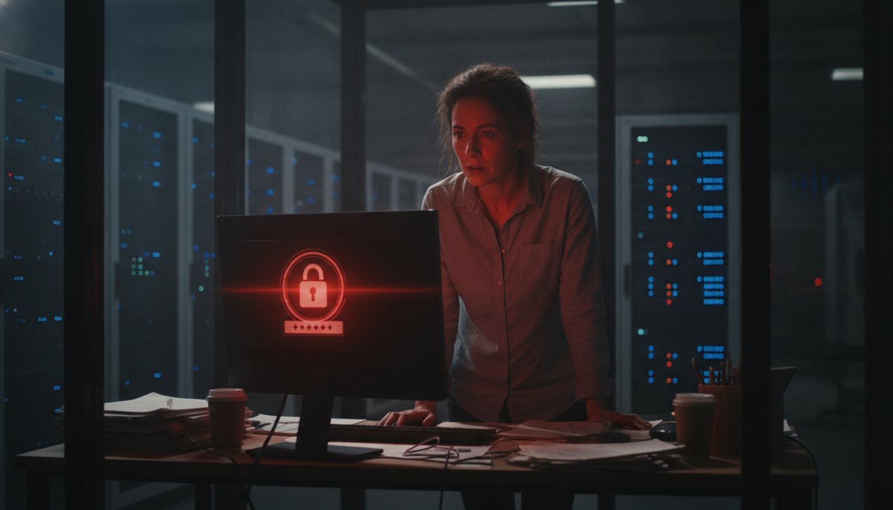 Dirigeant de PME face à un écran verrouillé par un ransomware