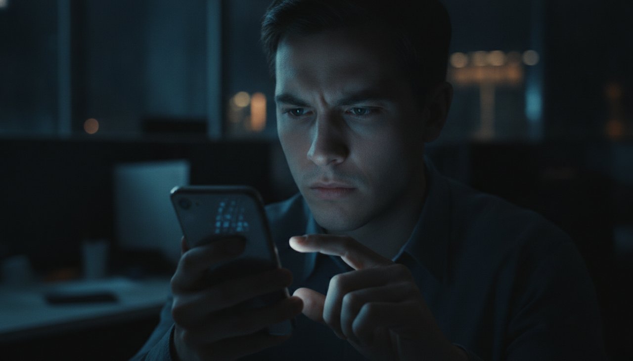 Personne hésitant avant de cliquer sur un lien reçu sur son smartphone
